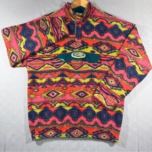 Vintage Invicta Aztec Tribal Pattern Quarter-Snap Fleece Pullover Made Italy XL